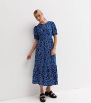 New Look Blue Animal Print Short Puff Sleeve Tiered Midi Smock Dress